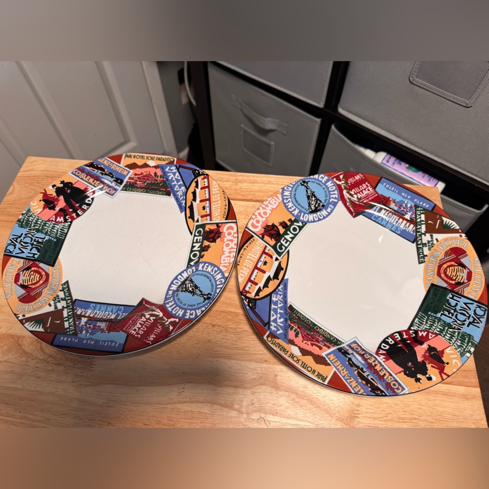 Vitromaster Colorful Travel-Themed Dinner Plates Set of 2